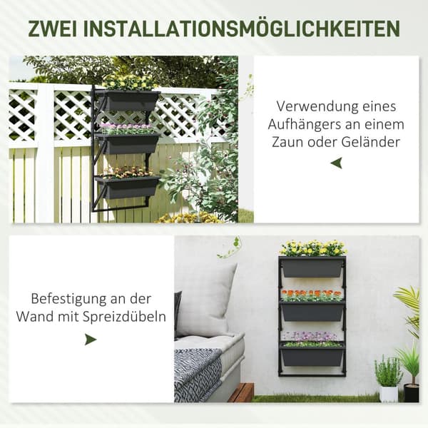 Sett med 3 blomsterpotter med hull, 56x42 cm plantepotter, firkantede plantepotter, plast blomsterpotter for tomater og blomster, plantepotte til hage