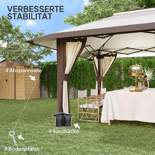 Lysthus 4x4m Vanntett Høydejusterbart Pop-up Sammenleggbart lysthus med nettingvegger UV 50+ Sammenleggbart partytelt Hagetelt med bæreveske Sandsekke