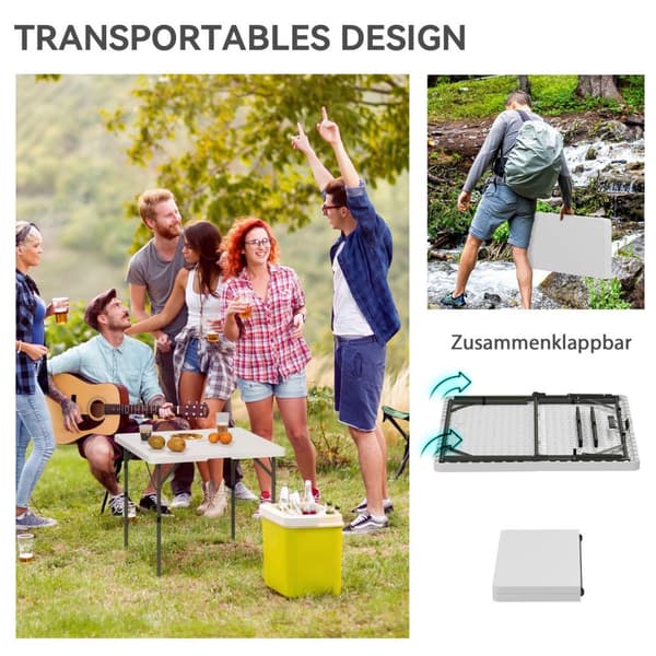 Picknickbord, hopfällbart campingbord, höjdjusterbart hopfällbart bord, för trädgårdsfester, camping, grill, plast, metall, vit Aosom