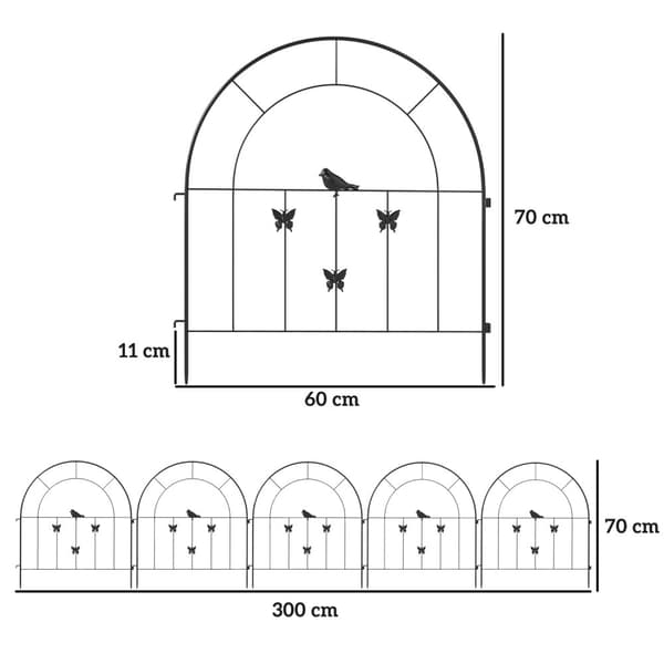Puutarha-aita Teräs 300 cm x 70 cm Korkea Koristeellinen verkkoaitasarja Aitaelementit Koira-aita Yläkaareinen aita koirille Maisema-aita puutarhan ku