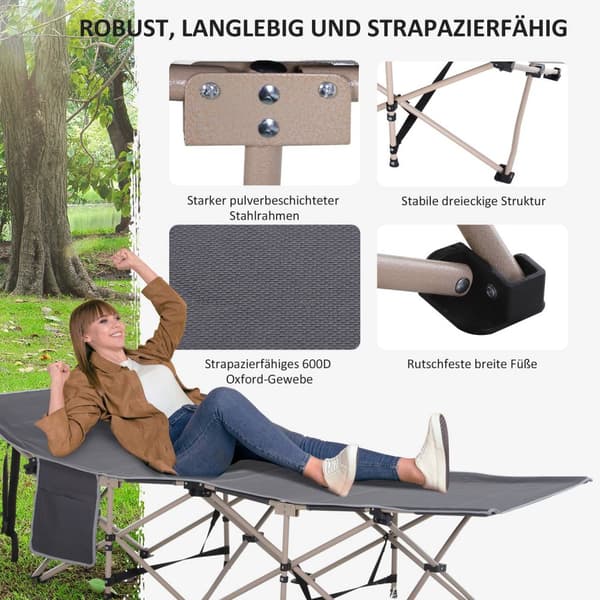 Feltseng med oppbevaringspose, sammenleggbar campingseng, campingseng, inkludert bæreveske, stål Oxford, grå, 190 x 68 x 52 cm Aosom