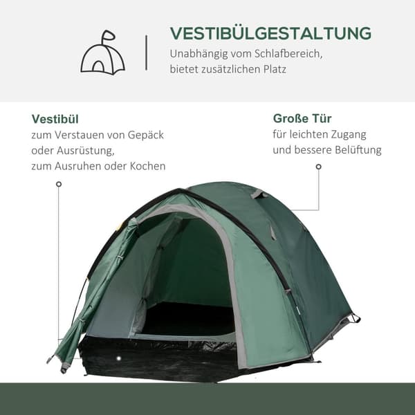 Tält för 2 personer 190T campingtält med pinnar kupoltält glasfiber polyester grå 325 x 183 x 130 cm Aosom