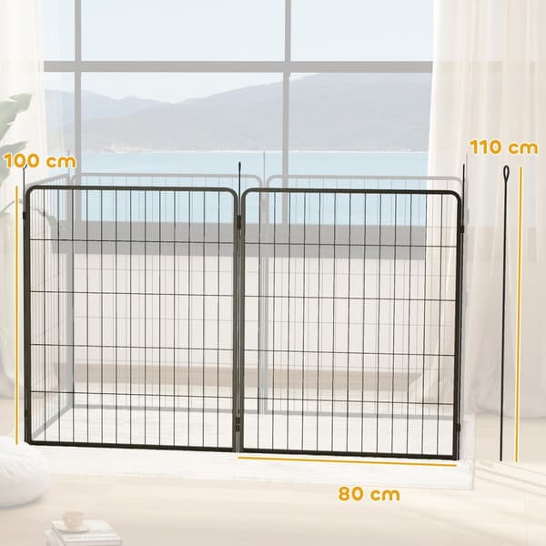 Set med 2 förlängningspaneler 2 stängselpaneler för utomhusbruk, 80 x 100 cm valpstaket i stål, för små till stora hundar svart
