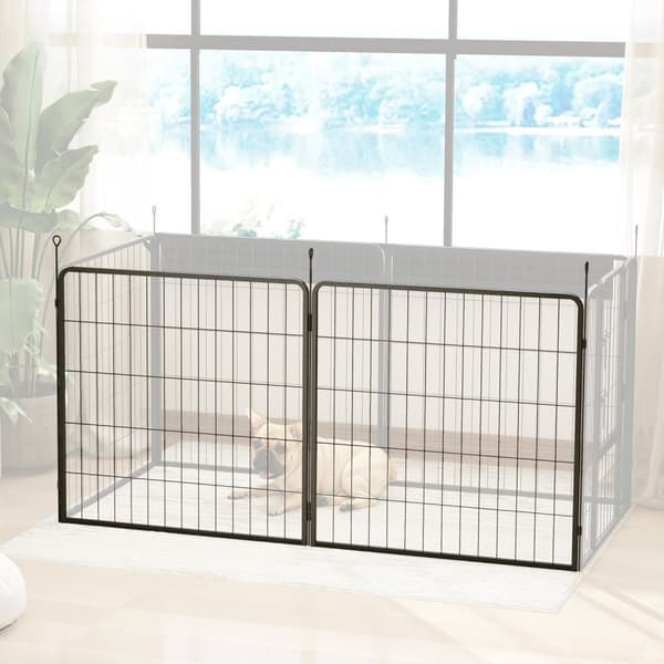 Sett med 2 forlengelser 2 hundegjerdepaneler for utendørs innhegninger, 80 x 80 cm valpegjerde i stål, for små og mellomstore hunder svart Aosom