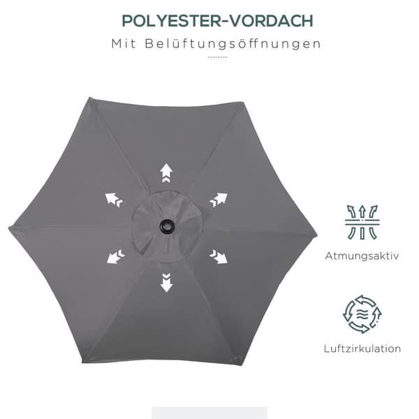 Parasoll Ø196 cm, roterende parasoll med sammenleggbar funksjon, sekskantet balkongparaply, strandparasoll, vindtett, stabil markedsparaply, sveivpara
