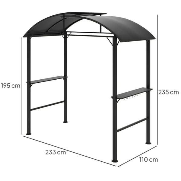 Grillipaviljonki 233 x 110 x 235 cm tuulenpitävä puutarhapaviljonki, jossa kaksinkertainen katto, hyllyt, huvimaja UV-suojalla, BBQ-paviljonki terästä