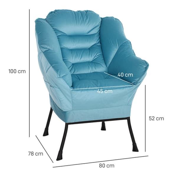 Fåtölj Vardagsrum Lounge Stol Klädd Avslappningsstol med Sidoficka Stålben Klädd Stol med Sammetslook Enkelstol för Sovrum Blå