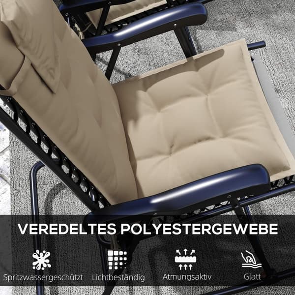 Sæt med 2 hynder til liggestole, vandafvisende liggestole til havestole, polstrede hynder til strandstole, liggestole hynder, hynder til havemøbelhynd