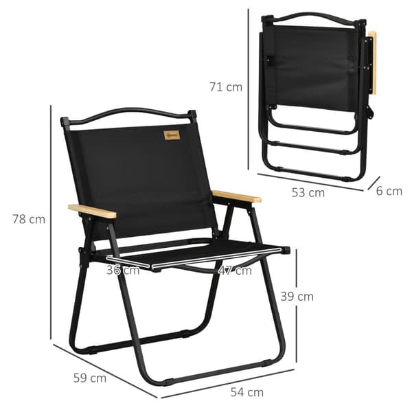 Campingstolesæt med 2 klapstole med stålstel, trælook, klapstole til pool, strand, Oxford, sort Aosom