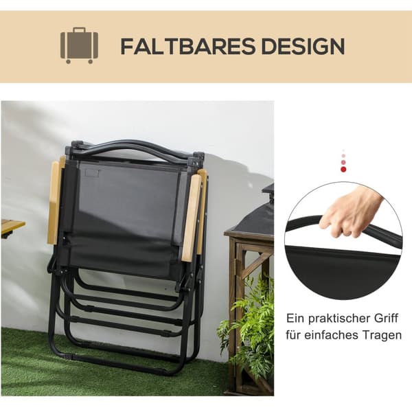 Campingstolesæt med 2 klapstole med stålstel, trælook, klapstole til pool, strand, Oxford, sort Aosom