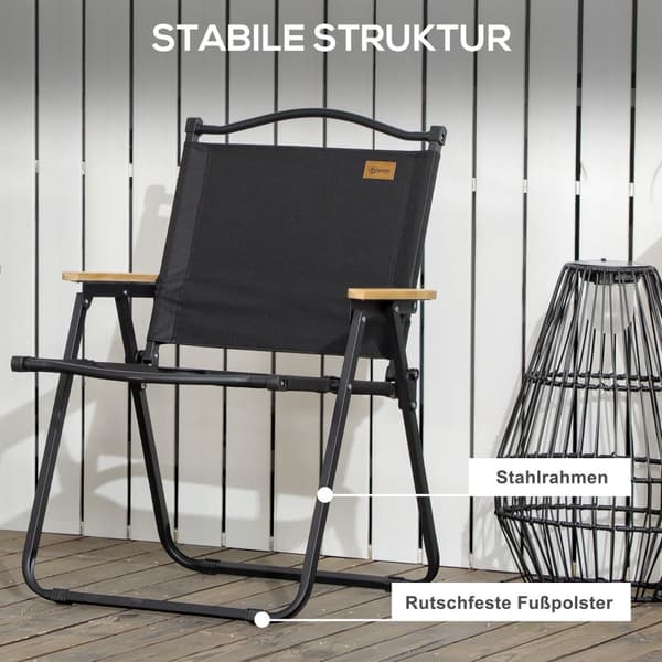 Campingstolesæt med 2 klapstole med stålstel, trælook, klapstole til pool, strand, Oxford, sort Aosom