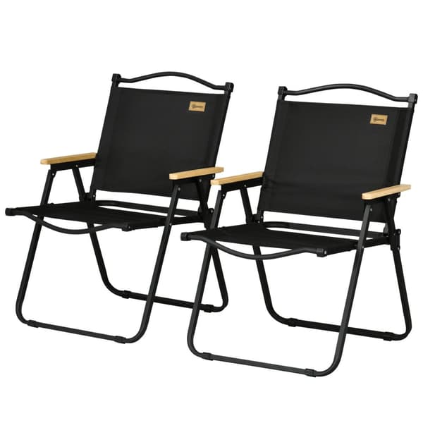 Campingstolesæt med 2 klapstole med stålstel, trælook, klapstole til pool, strand, Oxford, sort Aosom