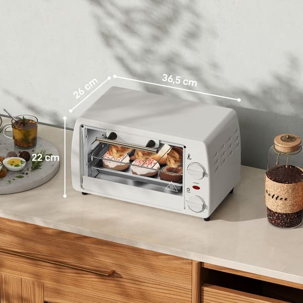 Miniuuni 10 litraa 750W Pieni sähköuuni, jonka lämpötila on jopa 230? Ajastin 60 minuuttia uunipelti ja ritilä 36,5x26x22 cm kermanvalkoinen Aosom