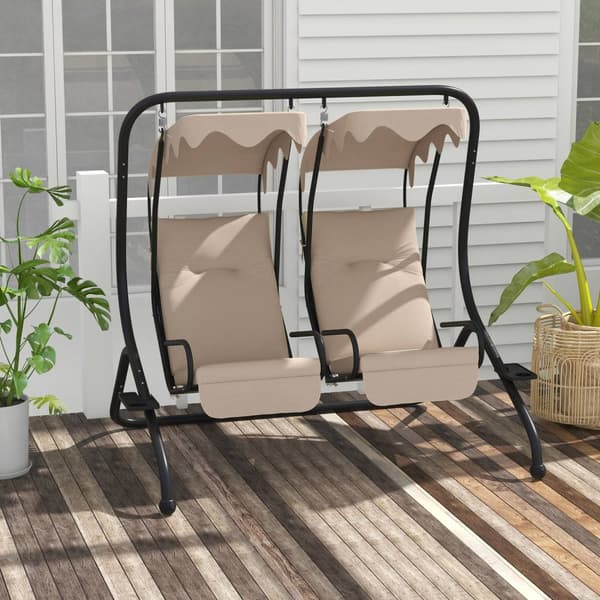 Hollywood-huske med koppholder og sittepute, 2-seters hagehuske med solseil, huskebenkbelastning opptil 220 kg, hageseng for hage, terrasse, 170 x 136