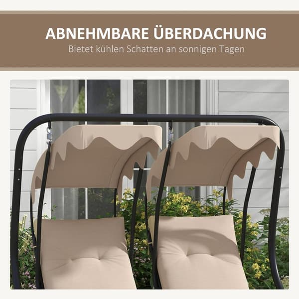 Hollywood-huske med koppholder og sittepute, 2-seters hagehuske med solseil, huskebenkbelastning opptil 220 kg, hageseng for hage, terrasse, 170 x 136