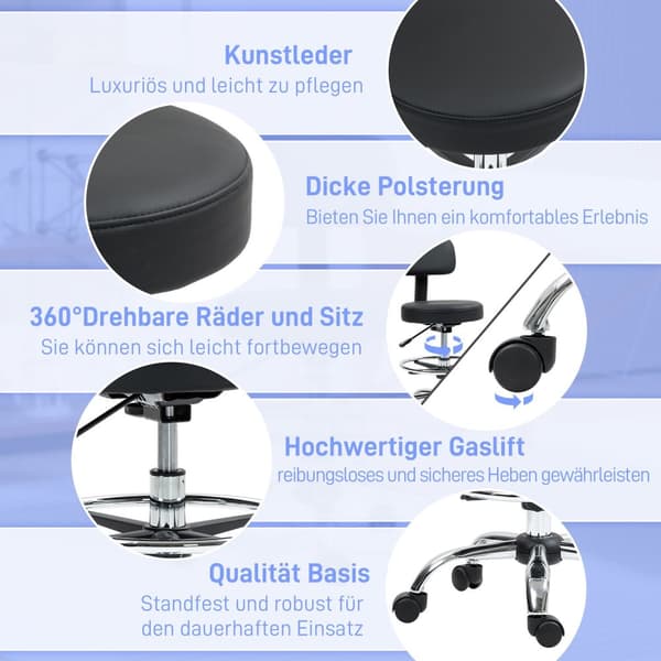Kontorstol, Ergonomisk tegnestol, Høydejusterbar datamaskinstol med fotring, Skrivebordsstol, Svingstol for stue, kontor, kunstskinn, svart