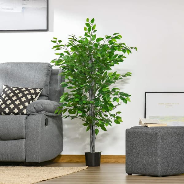 Kunstig Ficus Tre Stor 135 cm Kunstig Plante, Kunstig Plast Planter Ficus i potte, Kunstig Tre Som Ekte med Sement, Kunstgress for Stue Soverom Kontor