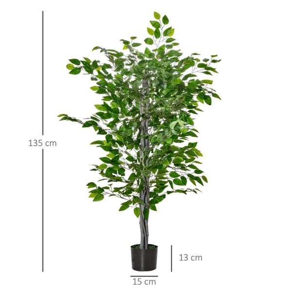 Kunstig Ficus Tre Stor 135 cm Kunstig Plante, Kunstig Plast Planter Ficus i potte, Kunstig Tre Som Ekte med Sement, Kunstgress for Stue Soverom Kontor