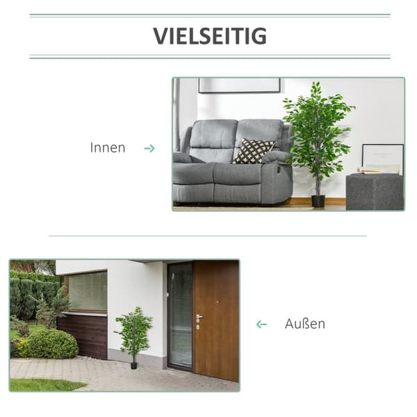 Kunstig Ficus Tre Stor 135 cm Kunstig Plante, Kunstig Plast Planter Ficus i potte, Kunstig Tre Som Ekte med Sement, Kunstgress for Stue Soverom Kontor
