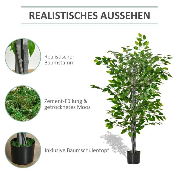 Kunstig Ficus Tre Stor 135 cm Kunstig Plante, Kunstig Plast Planter Ficus i potte, Kunstig Tre Som Ekte med Sement, Kunstgress for Stue Soverom Kontor