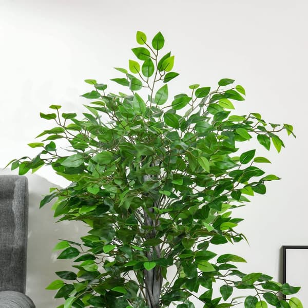 Kunstig Ficus Tre Stor 135 cm Kunstig Plante, Kunstig Plast Planter Ficus i potte, Kunstig Tre Som Ekte med Sement, Kunstgress for Stue Soverom Kontor
