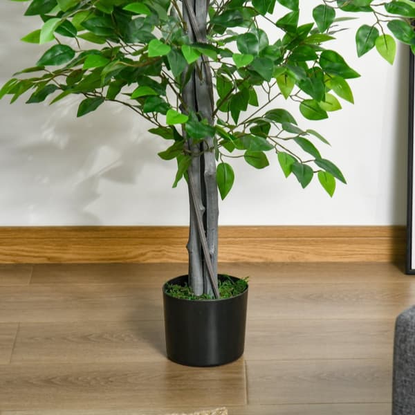Kunstig Ficus Tre Stor 135 cm Kunstig Plante, Kunstig Plast Planter Ficus i potte, Kunstig Tre Som Ekte med Sement, Kunstgress for Stue Soverom Kontor