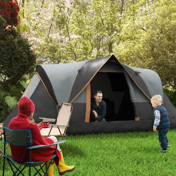 Campingtält för 5-6 personer, stabilt, vattentätt familjetält med entréfönster, packväska, tält med 3000 mm vattenpelare, tunneltält, kupoltält för ca