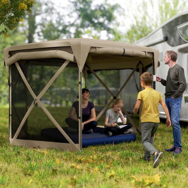 Sekskantet paviljong ca. 3,5x3m pop-up sammenleggbar paviljong med avtagbart tak UV 30+ sammenleggbart vanntett partytelt hagetelt med 5 sidepaneler h