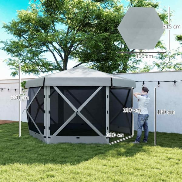 Lysthuset sekskantet ca. 3,6x3m vanntett pop-up sammenleggbar lysthus med 5 sidepaneler Lomme sammenleggbart partytelt UV 30+ Vintertett hagetelt Hage
