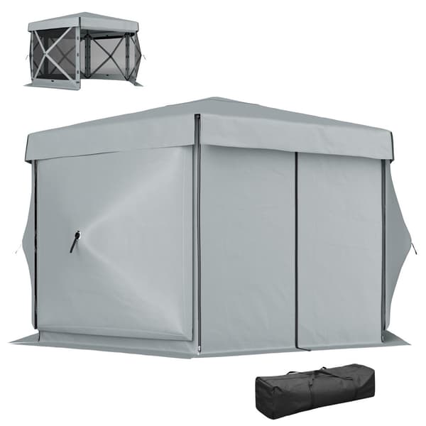 Gazebo sekskantet ca. 3,6x3m vandtæt pop-up foldepavillon med 5 sidepaneler lomme sammenfoldelig festtelt UV 30+ vintertæt havetelt havepavillon til c