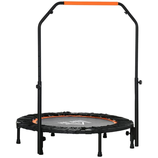 102 cm Fitness Trampoline, Sammenleggbar Mini Trampoline med fireveis høydejusterbart håndtak, Fitness Rebounder for voksne, opptil 100 kg, Svart