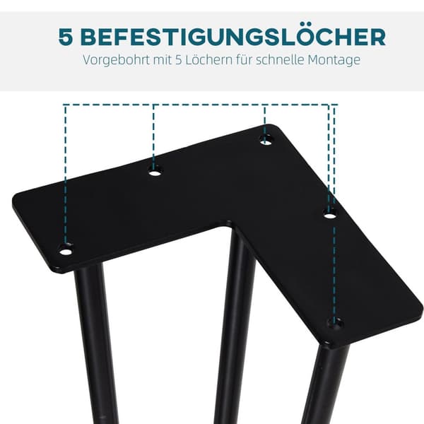 Bordsben, set med 4 bordsfötter, möbelfötter av stålbordsram med gaffeldesign för soffbord, matbord, svart, 12 x 12 x 72 cm