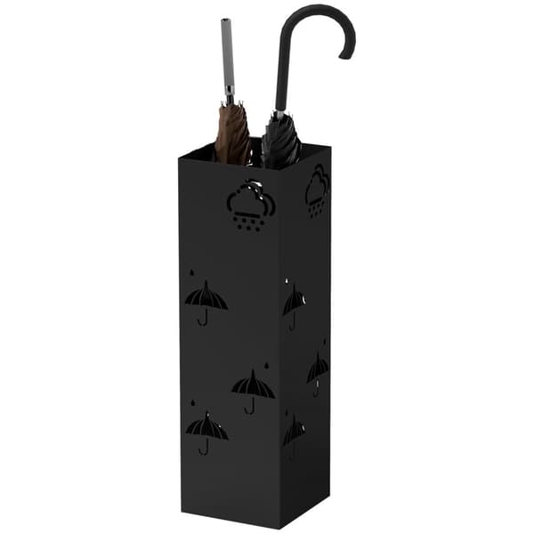 Paraplystativ paraplyholder med 4 kroge, aftagelig vandopsamlingsbakke, dekorativ paraplyholder til parasoller, paraplyer og vandrestave, stål, 15,5 x