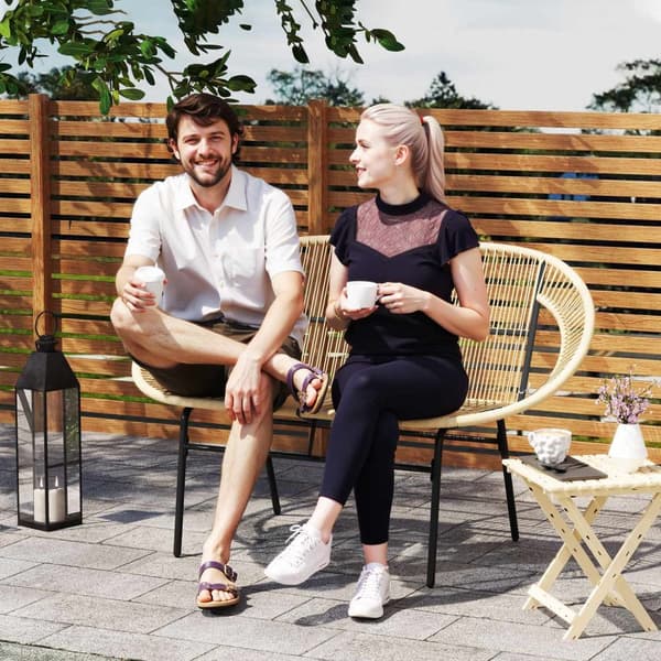 2-seters hagebenk polyrattan, værbestandig benk i rottingvevd design, UV-bestandige hagemøbler med ryggstøtter, parkbenk 260kg bæreevne, for balkongte