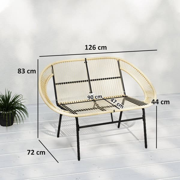 2-seters hagebenk polyrattan, værbestandig benk i rottingvevd design, UV-bestandige hagemøbler med ryggstøtter, parkbenk 260kg bæreevne, for balkongte