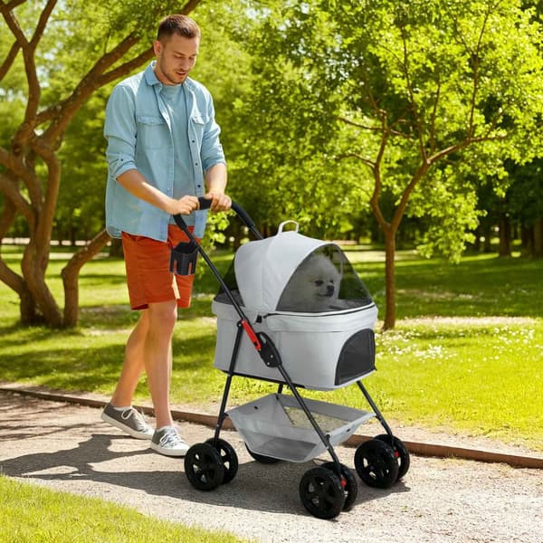 Hundevogn 3 i 1 hundevogn sammenleggbar hundeboks, sammenleggbar transportpose med drikkeholder, hundevogn, kattevogn med 360° hjul kattevogn for mini