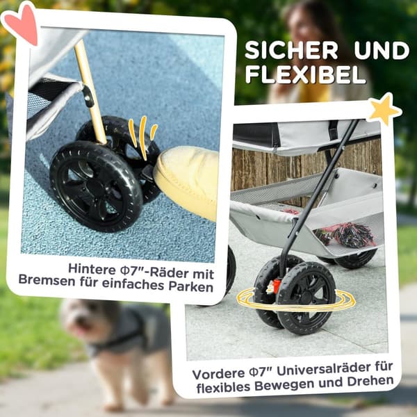 Hundevogn 3 i 1 hundevogn sammenleggbar hundeboks, sammenleggbar transportpose med drikkeholder, hundevogn, kattevogn med 360° hjul kattevogn for mini