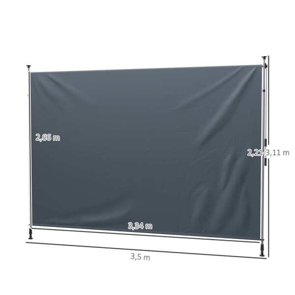 Spännmarkis med handvev, höj- och sänkbar, fällbar markis, borrfri, solskydd, UV-beständig, inklusive väggfäste, solmarkis, 350 cm bred för terrass, b