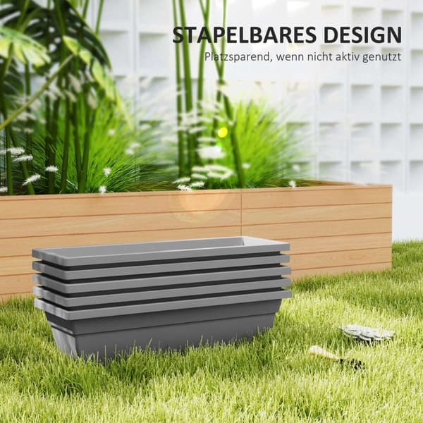 Sett med 5 blomsterpotter i plast, 59 x 21 x 16 cm stablebare blomsterpotter sett, værbestandig plantekrukke, potter for innendørs og utendørs bruk, g