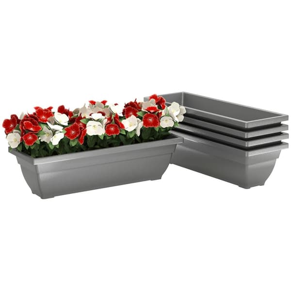 Sett med 5 blomsterpotter i plast, 59 x 21 x 16 cm stablebare blomsterpotter sett, værbestandig plantekrukke, potter for innendørs og utendørs bruk, g
