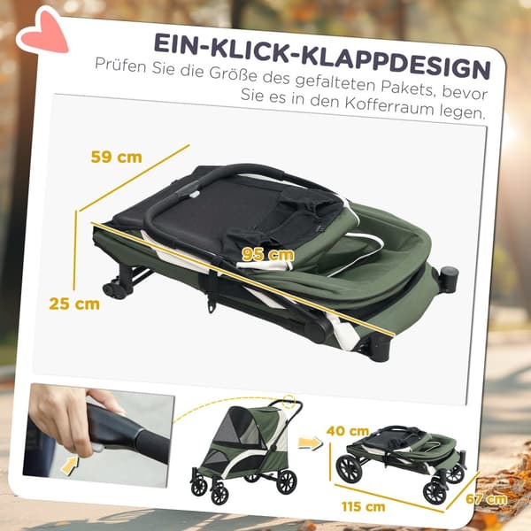 Hundevogn hundevogn sammenleggbar for store hunder og katter opp til 30 kg kattevogn med puter mesh vinduer dører oppbevaringspose kattevogn med sikke