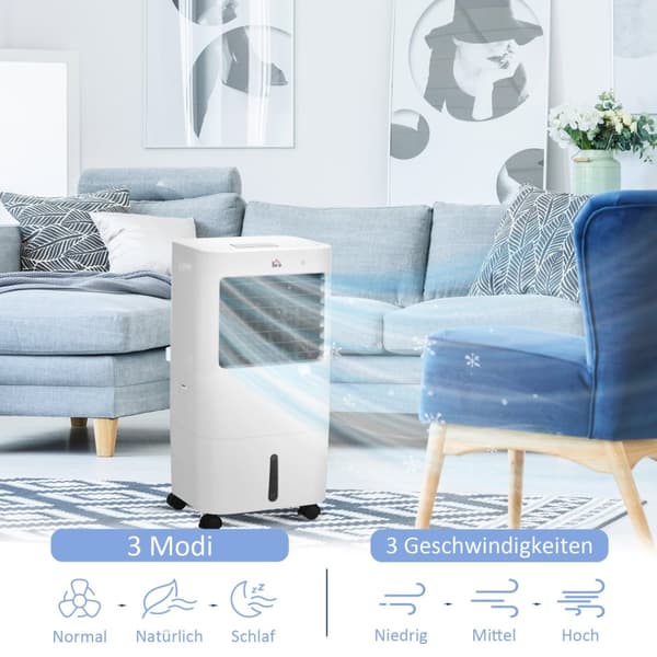3 i 1 mobilt klimaanlæg med luftbefugtning vandkøling 15L 60° oscillerende klimaanlæg 65W luftkøler med 8 timers timer, fjernbetjening, brugsplads 20?