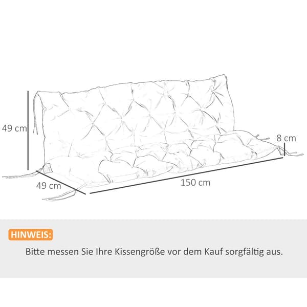 3-sits bänkdyna 150x98x8 cm bänkdyna med remmar, sittdyna, stolsdyna utomhus/inomhus, sittdyna, sittdyna, bänkdyna för trädgårdsmöbler, verandagunga,