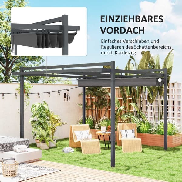 Pergola Pavillon Ca. 3,5x3m aluminium stabil vintertæt solafskærmning med justerbart skydetag Fritstående havepavillon gårdhave baldakin til havebalko