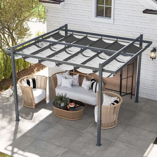 Pergola Pavillon Ca. 3,5x3m aluminium stabil vintertæt solafskærmning med justerbart skydetag Fritstående havepavillon gårdhave baldakin til havebalko