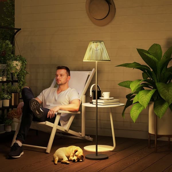 Solar gulvlampe rotting solcellelamper med lyssensor 25 LED automatisk solar lys i boho stil IP44 vanntett solcelle lampe utendørs lampe for hage balk