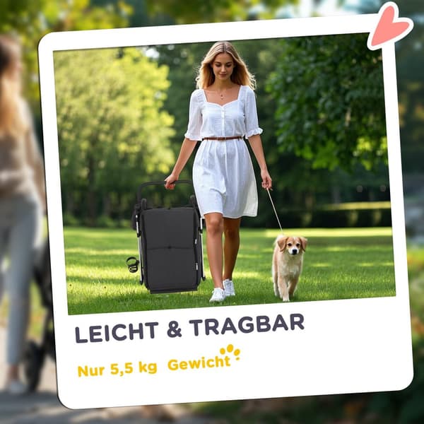 Hundevogn, let hundevogn af aluminium, foldbar til hunde og katte op til 10 kg, kattevogn med hynder, netvinduer, døre, opbevaringskurv, kattevogn, bu