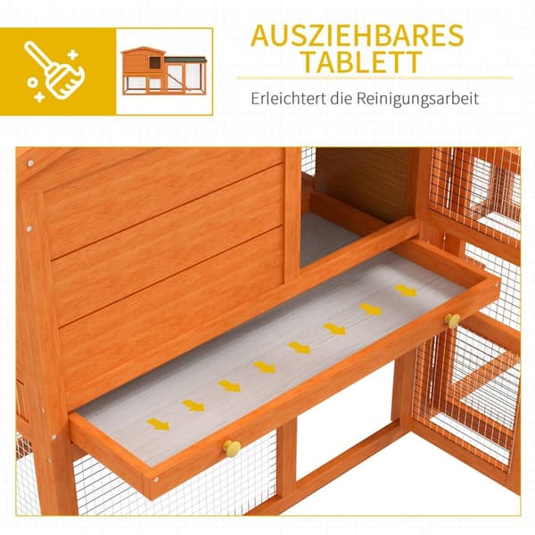 Kaninhytte 2 plan, kaninhytte af grantræ, vintertæt, dobbeltdækkerhus med udendørs indhegning, kar, rampe, 150 x 45 x 85 cm, kaninbur, udendørs lille