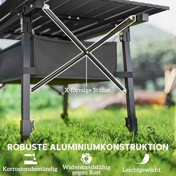 Campingbord, sammenklappeligt picnicbord med opbevaringskurv, bæretaske, højdejusterbart klapbord, til havefester, camping, grill, aluminiumssort Aoso