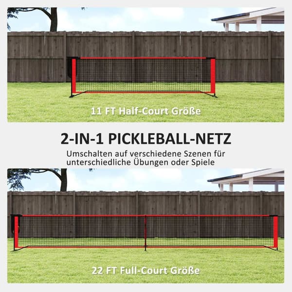 Kannettava Pickleball Net -setti 6,7 m Pickleball-järjestelmä, jossa verkko, kenttämerkintäsarja, pallokeräin, neljä palloa ja kantolaukku ulkokäyttöö